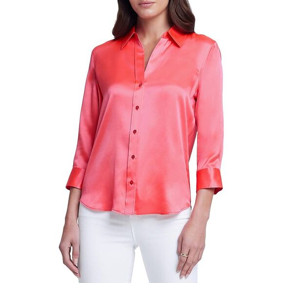 L'Agence Tops - L'Agence Womens Dani Pink Silk Button-Up Collar Blouse Shirt NWOT